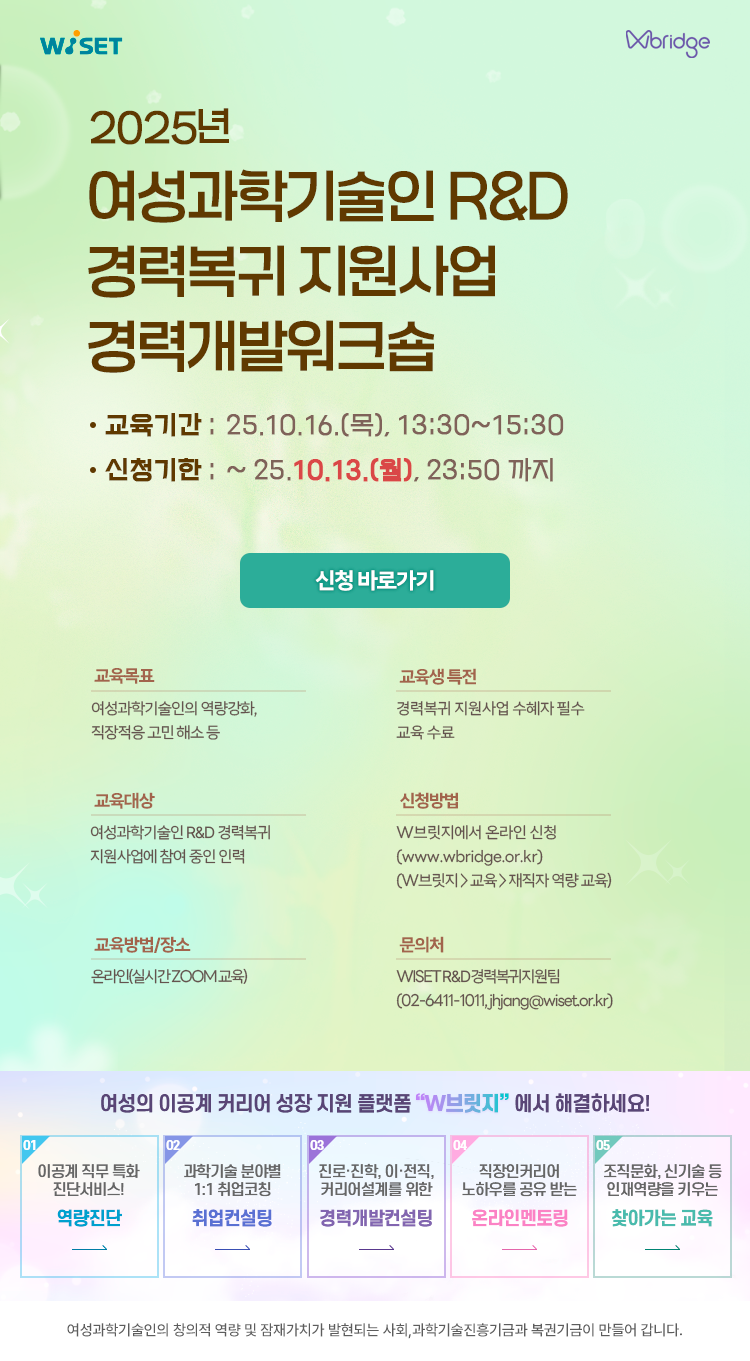 2025년 여성과학기술인 R&D 경력복귀 지원사업 경력개발워크숍