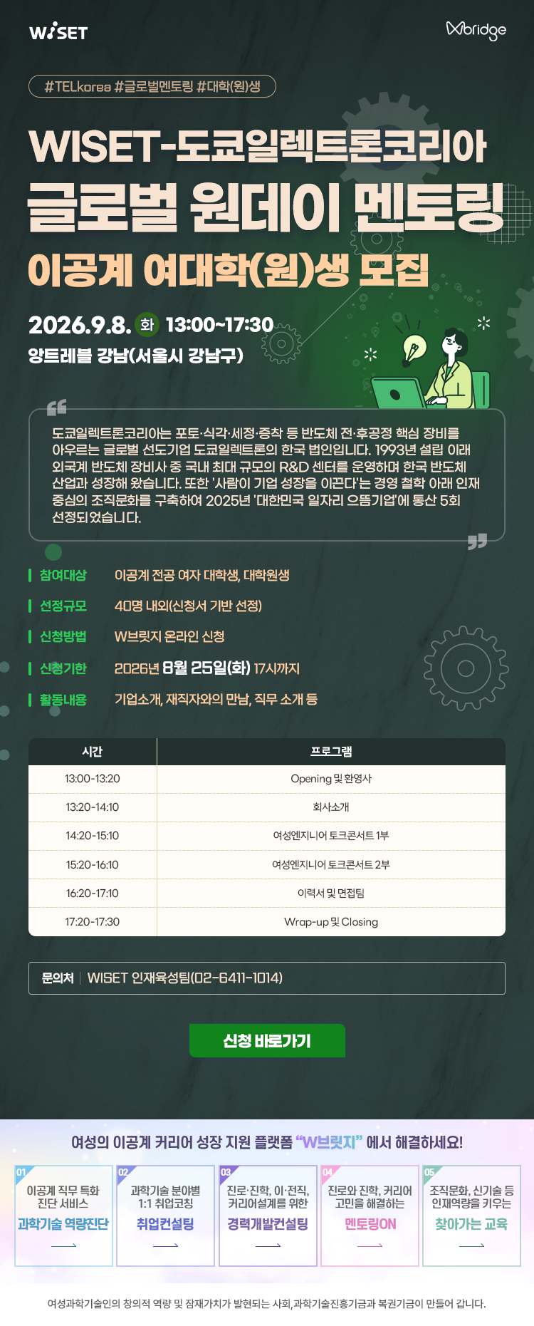 WISET-도쿄일렉트론코리아 글로벌 원데이 멘토링 이공계 여학생 모집