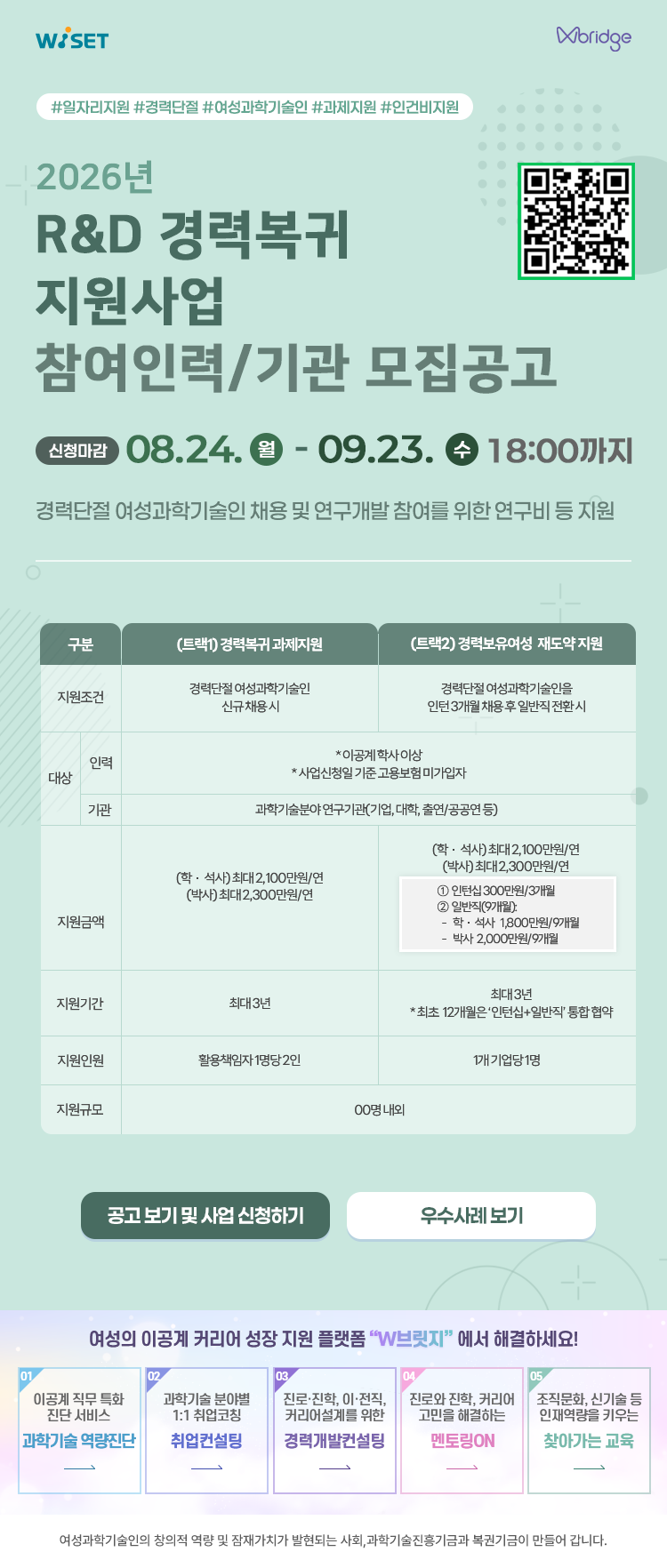 2026년 여성과학기술인 R&D 경력복귀 지원사업 하반기 모집 공고